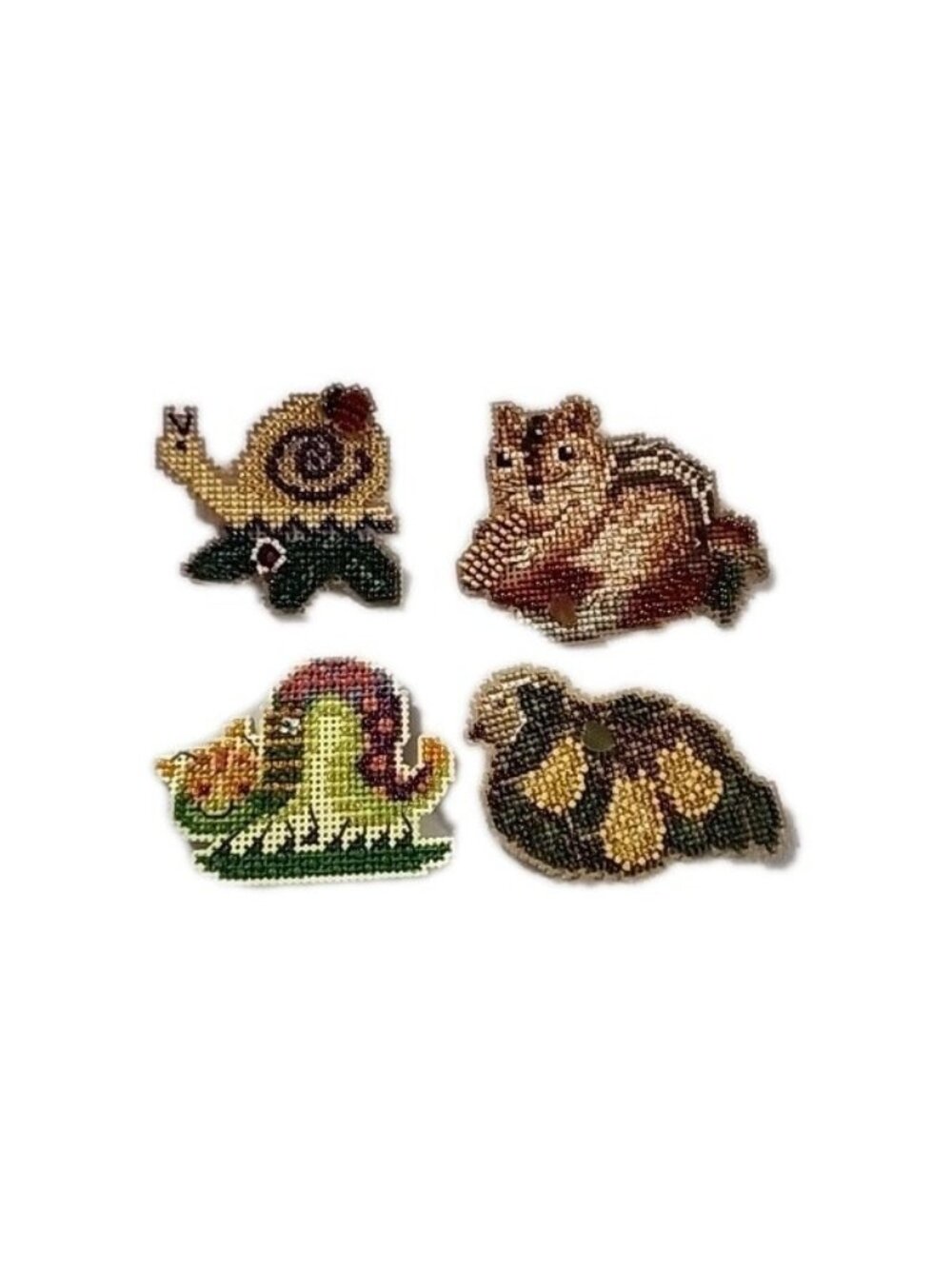 Mill Hill Counted Glass Bead Kit Completed Pins Lot Of 4‎ Snail Squirrel Bird